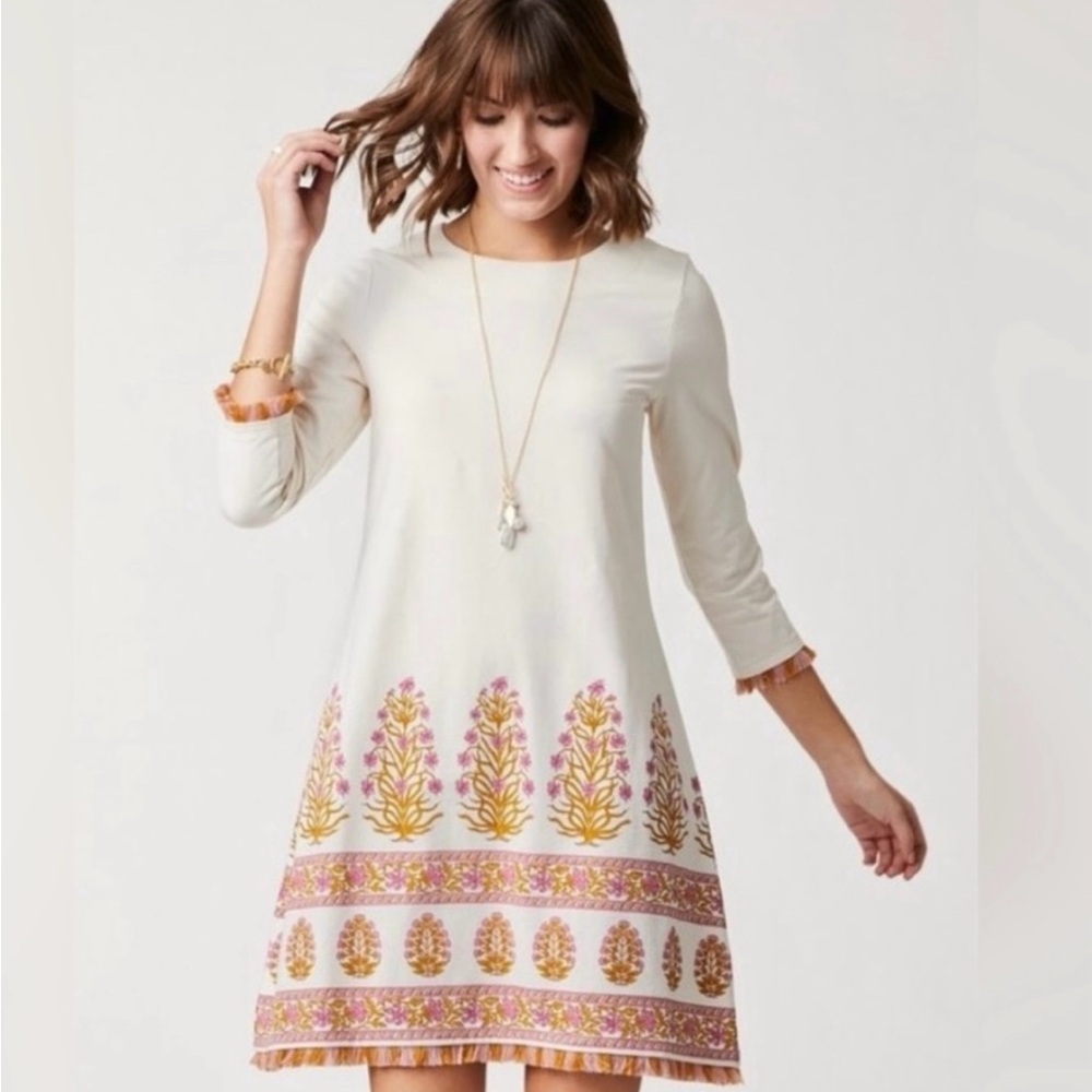 Spartina 449   / fringe dress/ size M/ pattern:pepper hall woodblock floral